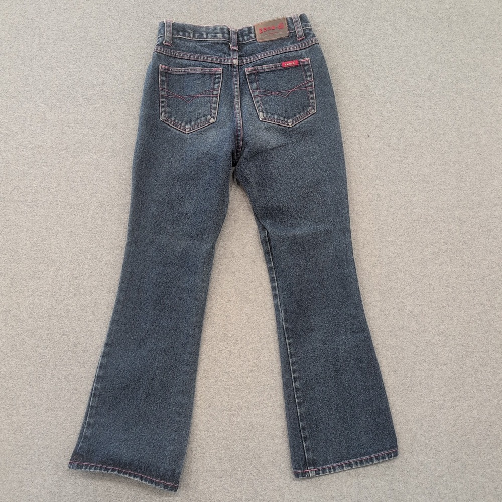 Zana Di Girls Flare Jeans Size 12 Blue‎ Denim Pink Stitching Whiskering Casual - Picture 4 of 5